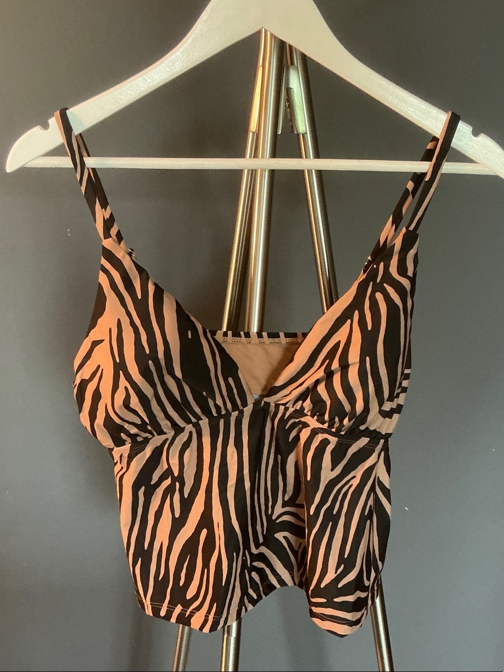 Shade & Shore Black and Tan Zebra-Print Swim Cami